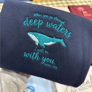Navy Blue Whale Embroidered Shirt